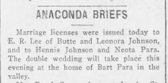 Eggen Family Tree - Leonora Johnson - 1911 - Marriage License